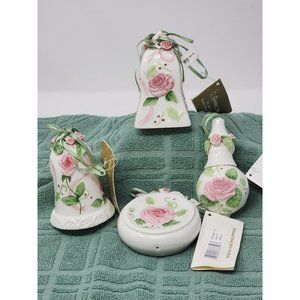 Set Of 4 Vintage Roman, Inc Ornaments Summer Blooms Pink Rose With Tags‎